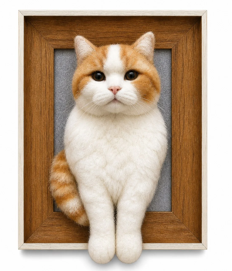 Wood framed custom cat art print