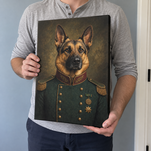 The Emerald Brigadier Custom Pet Canvas — lifestyle view