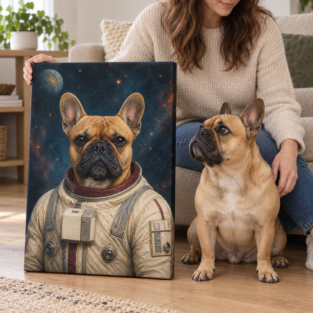 The Starbound Explorer Custom Pet Canvas — lifestyle view