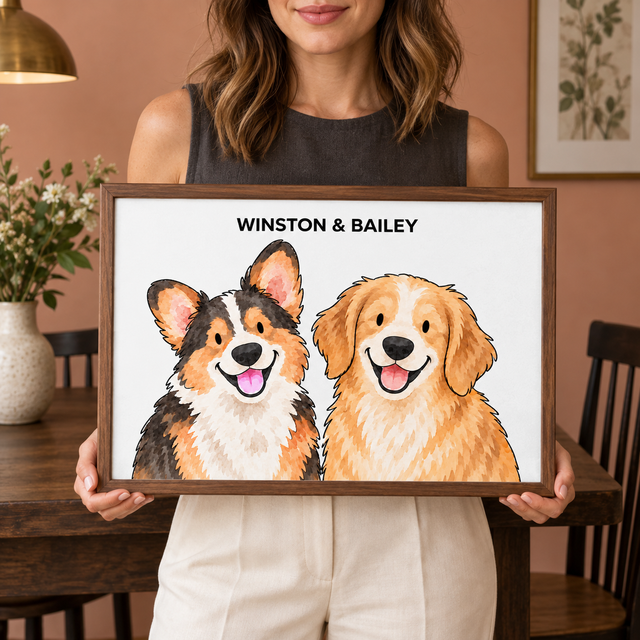 Classic Watercolor – 2 Pets Custom Art Print — lifestyle view