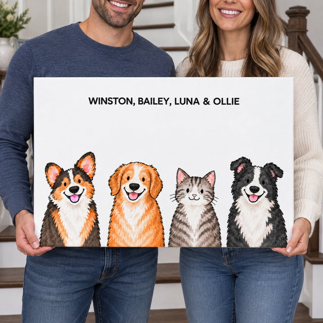 Classic Watercolor – 4 Pets Custom Pet Canvas — lifestyle view