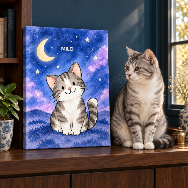 Dreamy Night Sky Watercolor Custom Pet Canvas — lifestyle view