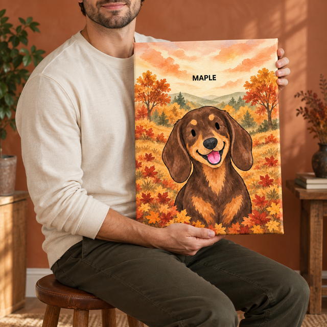 Autumn Woodland Watercolor Custom Pet Canvas — lifestyle view