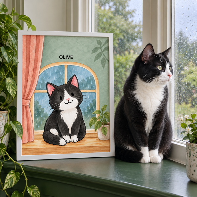 Cozy Rainy Window Watercolor Custom Art Print — lifestyle view