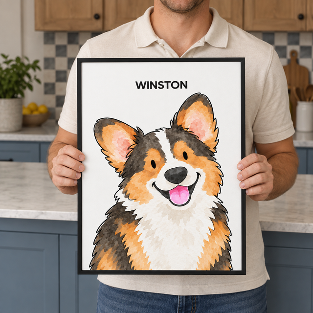Classic Watercolor – 1 Pet Custom Art Print — lifestyle view
