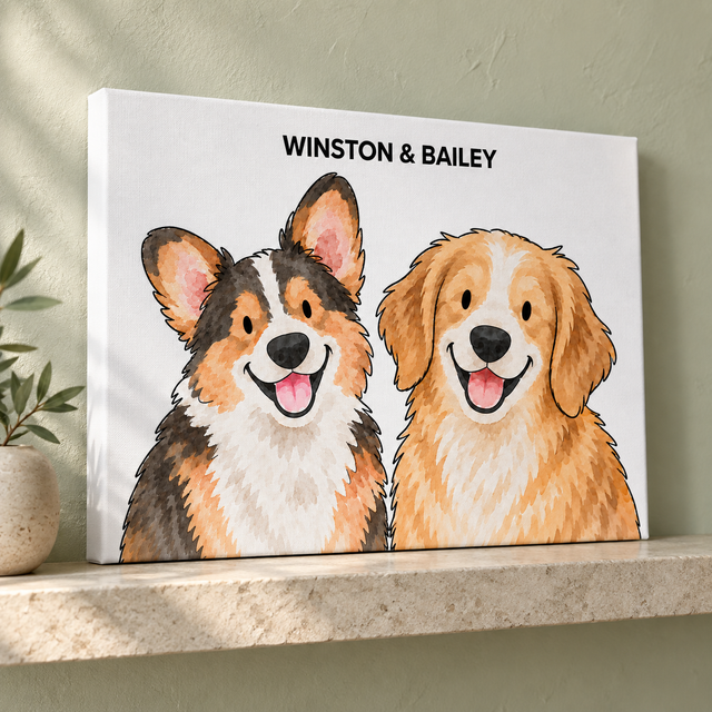 Classic Watercolor – 2 Pets Custom Pet Canvas — lifestyle view