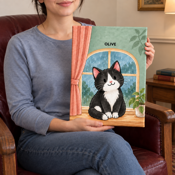 Cozy Rainy Window Custom Pet Canvas