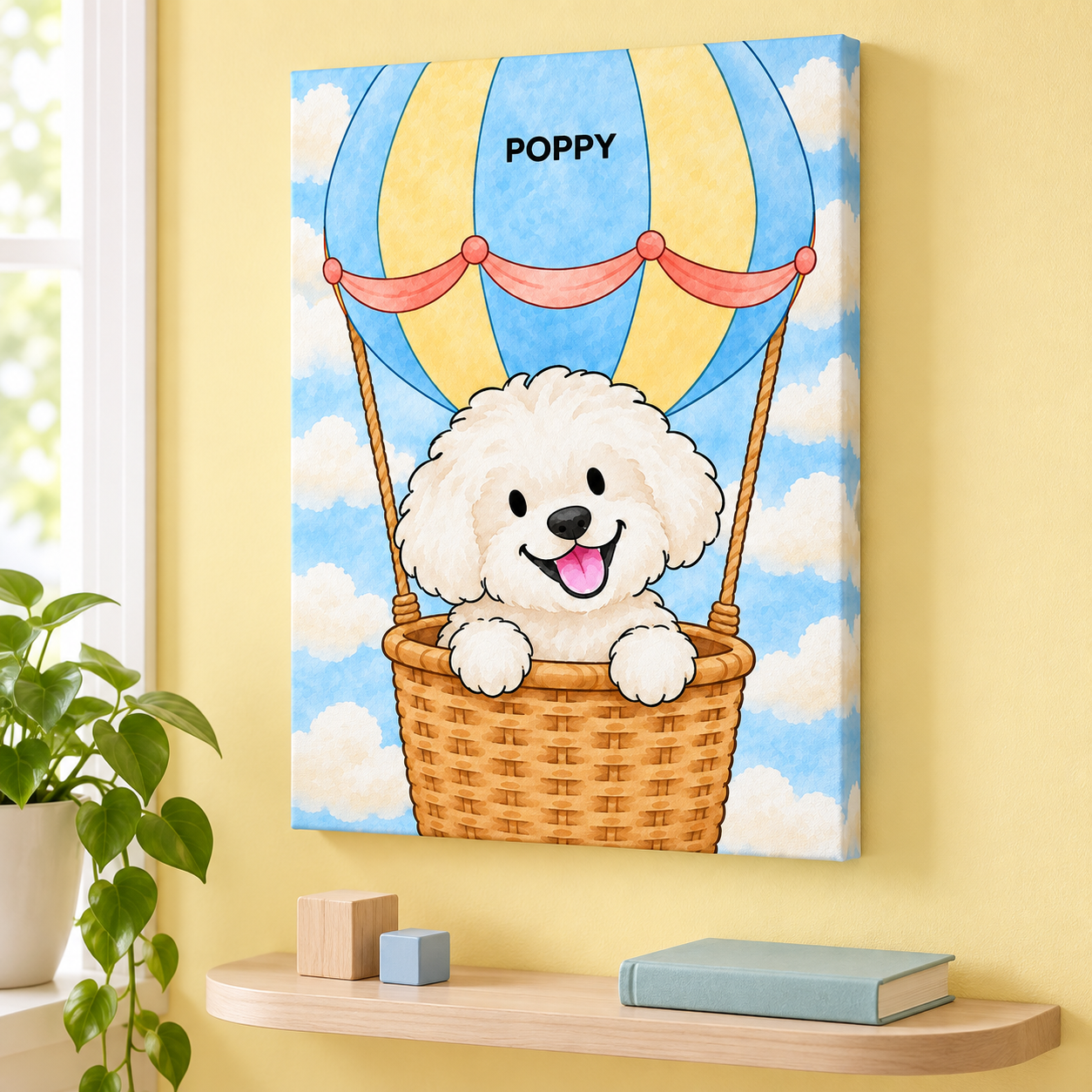 Cloud Balloon Watercolor Custom Pet Canvas — lifestyle view