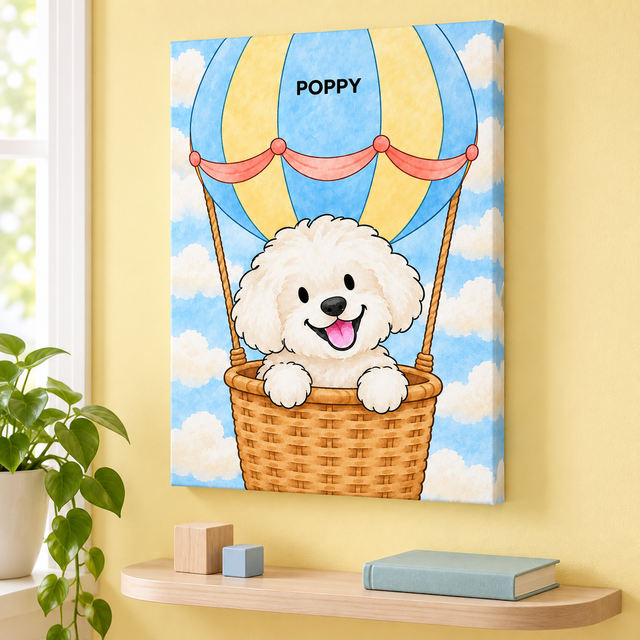 Cloud Balloon Watercolor Custom Pet Canvas — lifestyle view